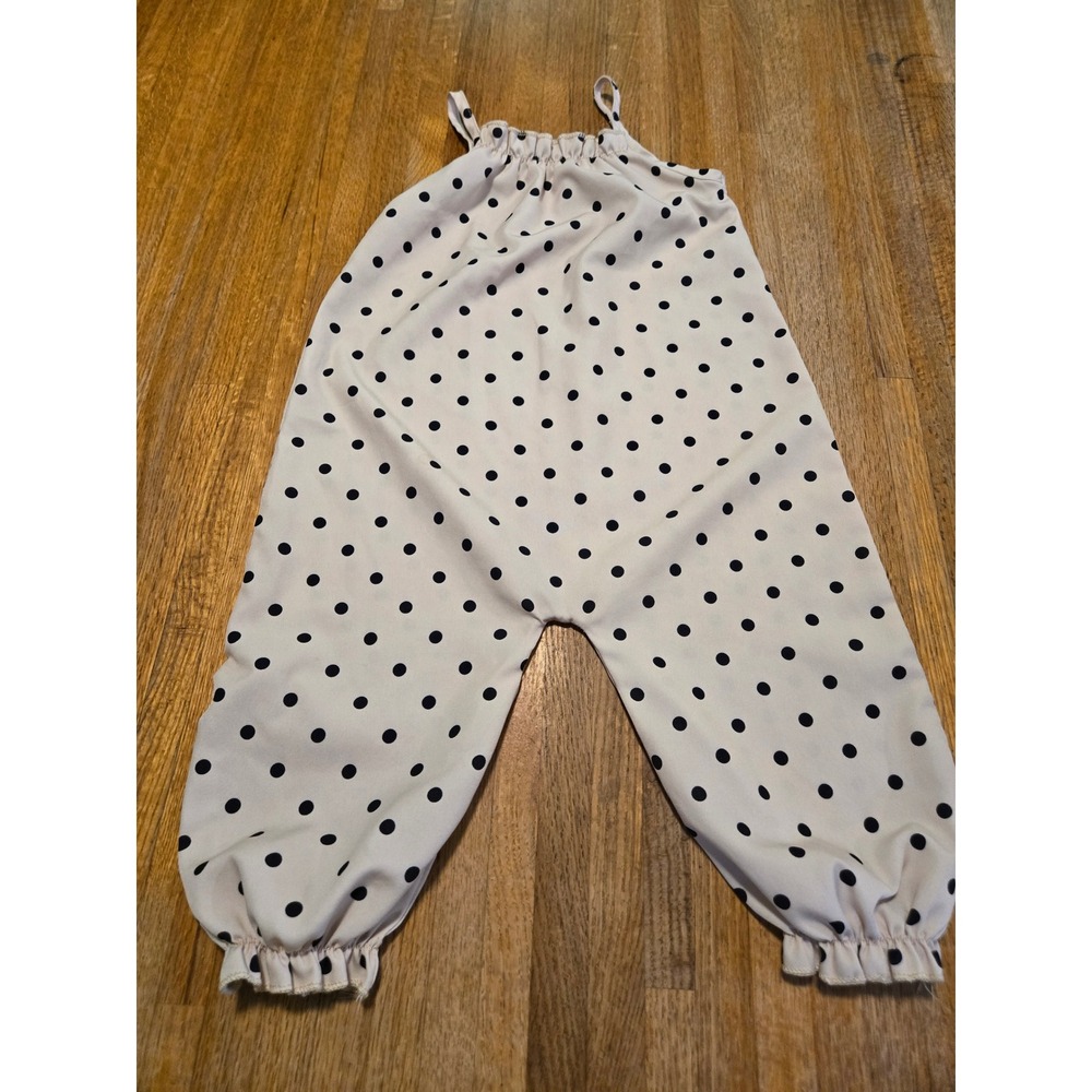 Toddler Girl Size 92 Cream Black High Neck Polka Dot Ruffle Sleeveless Jumpsuit